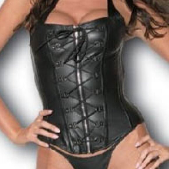 Black Pleather Halter Corset Set - NEW - Picture 11 of 11